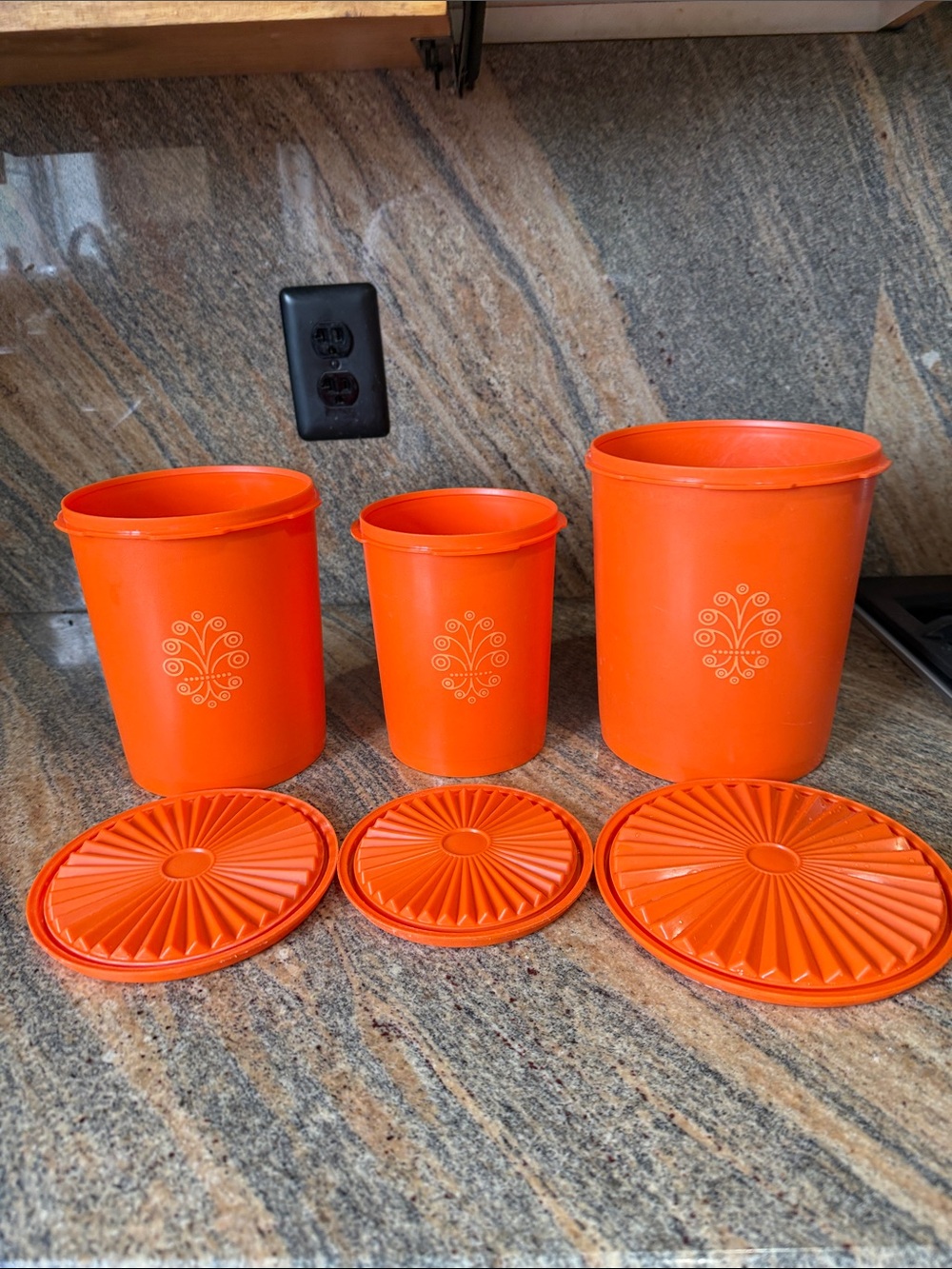 Tupperware Orange vintage Canister Set - 3 Piece